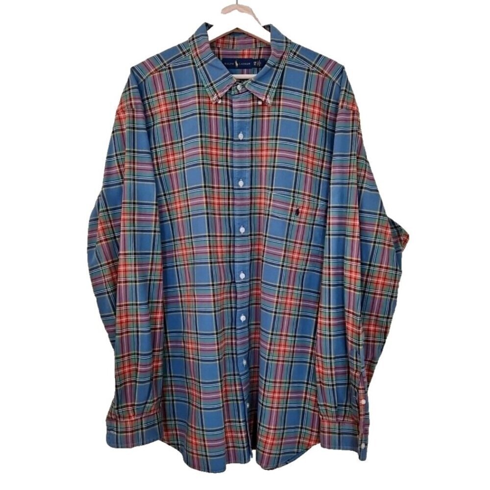 Ralph Lauren Shirt Mens 2XB Red Green Plaid LS Pony Button Down Classic Cotton